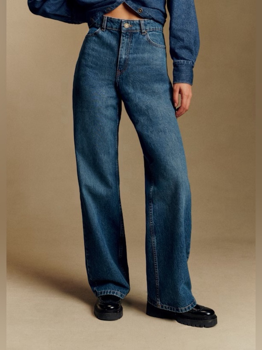 Sezane The Wide Leg Trousers Denim Jeans Deep Blue size 6 NEW WITH TAGS